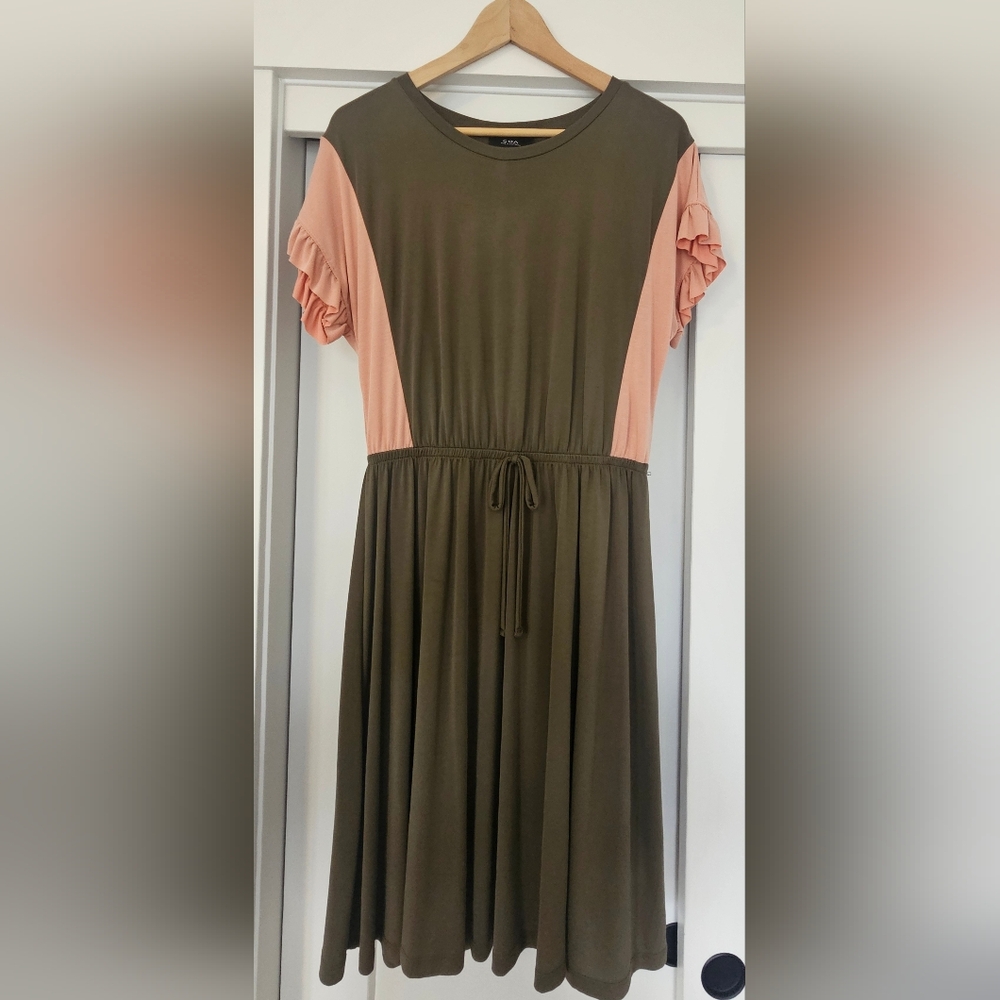 Anthropologie Olive and Pink Short Sleeve Dress